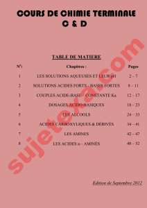 Cours de Chimie Terminale C&D: Solutions, Acides, Bases, Organique