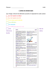 Exercice de vocabulaire : L'article de dictionnaire
