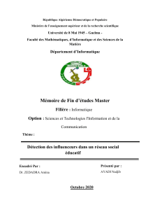 D&eacute;tection des influenceurs en r&eacute;seau social &eacute;ducatif - M&eacute;moire Master