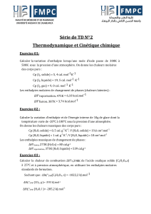Exercices de Thermodynamique et Cinétique Chimique - Série TD N°2