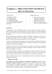 Organisation Générale de la Cellule : Cours de Biologie Cellulaire L1