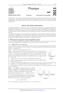 Centrale Physique MP 2011 : Laser de forte puissance