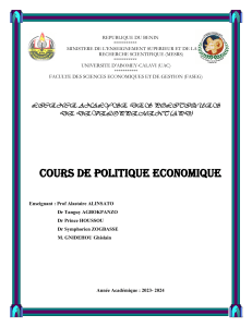 Cours de Politique Économique - Licence APD, UAC FASEG