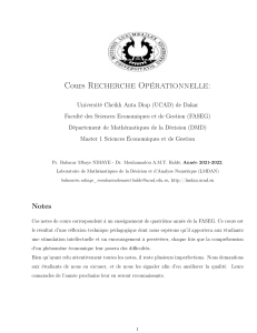 Recherche Op&eacute;rationnelle: Programmation Lin&eacute;aire - Cours UCAD