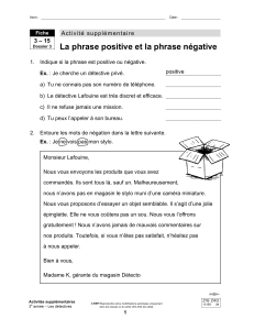 Phrases Positives et Négatives - Fiche d'Activité Français