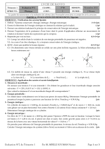 Évaluation de Physique 1èreD - Énergie et Mécanique