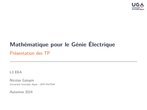 Mathématique Génie Électrique TP L3 EEA - Université Grenoble Alpes