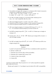 TD Maths Troisième : Théorèmes de Pythagore et Thalès