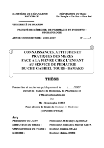 Fi&egrave;vre infantile : Connaissances et pratiques des m&egrave;res &agrave; Bamako