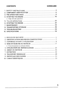 Manuel Motoculteur : Sommaire & Contenu (Français/Anglais)