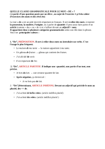 Classe grammaticale du mot "de" - Exercice de grammaire