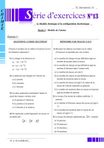 Chimie: Modèle Atomique et Configuration Électronique - Exercices N°13