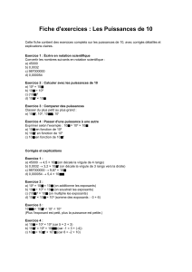 Fiche d'exercices : Les Puissances de 10 avec corrigés détaillés