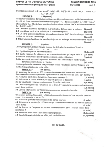 Examen de Física y Química - Brevet de Fin d'Études Moyennes 2016