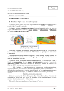 Cours de G&eacute;ologie: Introduction, Objets et Disciplines (SNV/LMD)