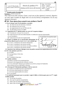 Devoir de Synthèse N°1 Avec correction - SVT - Bac Sciences exp (2016-2017) Mr جمال يدعس