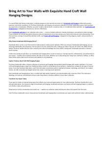 Bring Art to Your Walls with Exquisite Hand Craft Wall Hanging Designs