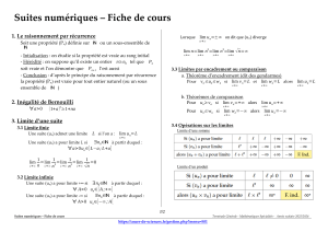 Suites Num&eacute;riques : Fiche de Cours &ndash; Raisonnement, Limites, Bernouilli