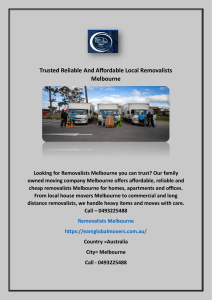 Trusted Reliable And Affordable Local Removalists Melbourne
