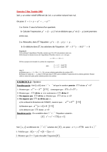 Exercices de Math&eacute;matiques - Bac Tunisie 1993 : Th&eacute;orie des Nombres