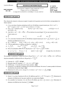 Devoir de Math&eacute;matiques 1&egrave;re D - Lyc&eacute;e de Bissaya 2025-2026