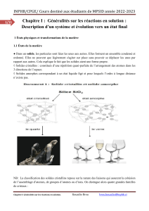 Chapitre I  Généralités sur les réactions en solution Description d&rsquo;un système et évolution vers un état final
