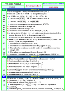 Devoir Surveill&eacute; 3 - Math&eacute;matiques Premier Bac Sciences MATHS 2024/2025