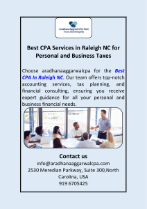 Best CPA Services in Raleigh NC for Personal and Business Taxes