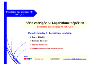 S&eacute;rie corrig&eacute;e 6 : Logarithme n&eacute;p&eacute;rien