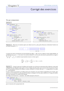 Chapitre 3 Corrig&eacute; des exercices : Tris par comparaison