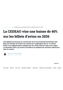 1 La CEDEAO vise une baisse de 40% Billet Avions