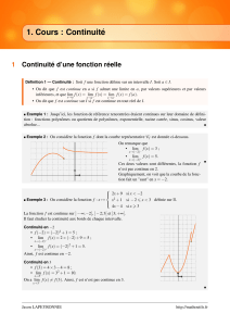 Cours : Continuit&eacute; d'une fonction r&eacute;elle