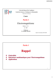 Cours &Eacute;lectromagn&eacute;tisme Universit&eacute; Hassan II