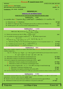 DEVOIR MATH&Eacute;MATIQUES SEQUENCE 3  TLE D  LYC&Eacute;E BILINGUE DE NGONG  2023-2024   