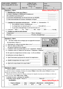 Devoir Physique 1AC Masse Volumique Pression
