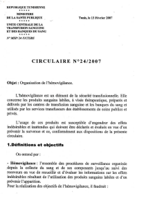 Circulaire h&eacute;movigilance