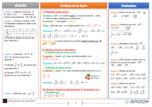 Fiche de Maths : Racines Carr&eacute;es et &Eacute;quations