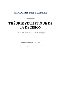 Cours Th&eacute;orie D&eacute;cision Statistique & Tests
