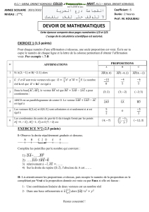Devoir de Math&eacute;matiques sur les Vecteurs - Niveau 2nde