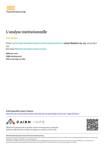 L'Analyse Institutionnelle: Approche et M&eacute;thode
