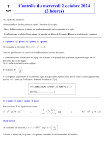 Contr&ocirc;le Maths Octobre 2024 Polyn&ocirc;mes D&eacute;riv&eacute;es