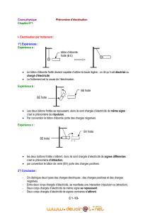 Ph&eacute;nom&egrave;ne d'&eacute;lectrisation | Cours de Physique