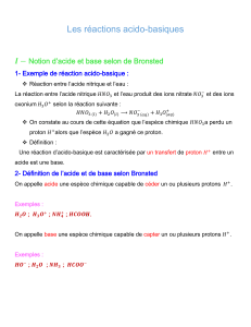 Cours : R&eacute;actions acido-basiques selon Br&oslash;nsted
