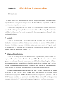 Chapitre : G&eacute;n&eacute;ralit&eacute;s sur le gisement solaire