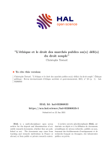 C.TESTARD,  Ethique et march&eacute;s publics au d&eacute;fi du droit souple article d&eacute;montrant la prise en consid&eacute;ration par le droit souple de l'&eacute;tique dans le cadre des contrats de MP