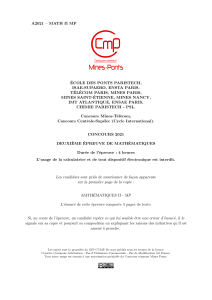 Sujet 2021 Maths II MP Concours Mines-T&eacute;l&eacute;com