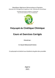 Cours de Cin&eacute;tique Chimique & Exercices