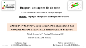Rapport de stage: Plan de maintenance &eacute;lectrique des groupes MAN &agrave; Kossodo