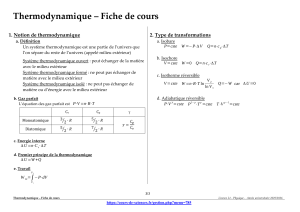 Fiche de Thermodynamique : Formules et Principes