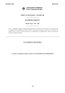 Concours Commun Polytechniques (CCINP) 2016 MP Math&eacute;matiques 1 e